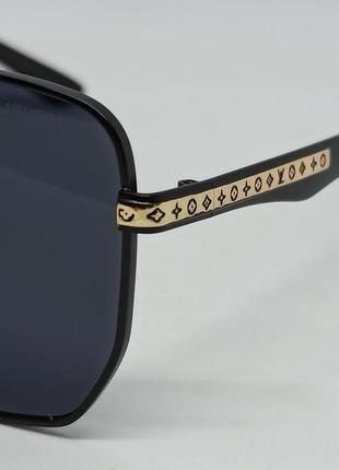 Очки в стиле louis vuitton мужские солнцезащитные черные в черном металле с золотом3 фото