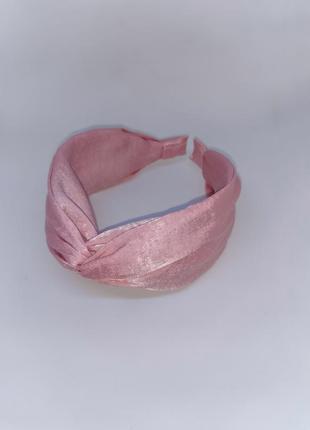Женский широкий обруч с узлом розовый / ободок для волос