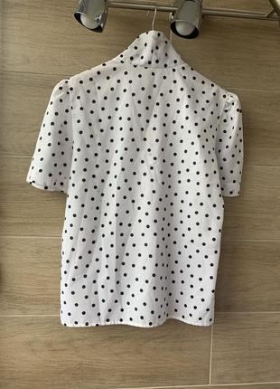 Блуза, рубашка, футболка в горошек, белая, праздничная zara mango dutti3 фото