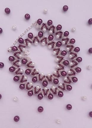 Колье, ожерелье бело-фиолетовое1 фото