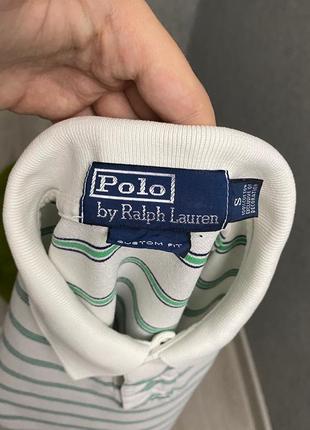 Белая полосатая футболка поло от бренда polo ralph lauren5 фото
