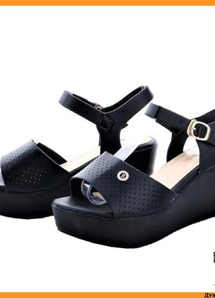 Женские сандалии босоножки на танкетке платформа черные летние (размеры: 38,39,40) - 158 фото