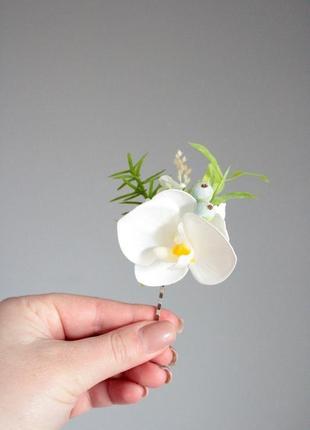 Набор из 2-х заколок-невидимок с орхидеей.4 фото