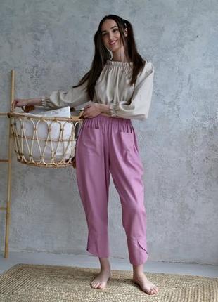 Пишні брюки з льону в стилі бохо8 фото
