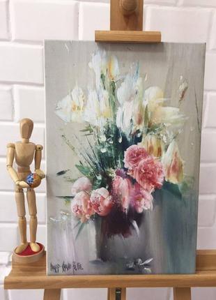 Репродукция «розы в вазе» художника вадима кучера-куцана. холст.1 фото