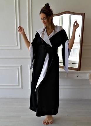 Халат-кимоно в японском стиле с капюшоном из натурального льна4 фото
