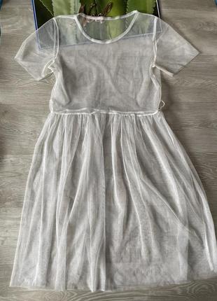 Белое прозрачное платье туника1 фото