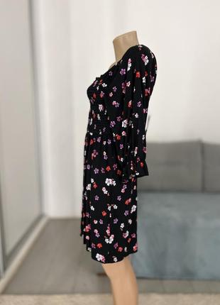 Натуральна міні сукня з об'ємними рукавами у квітковий принт №6304 фото
