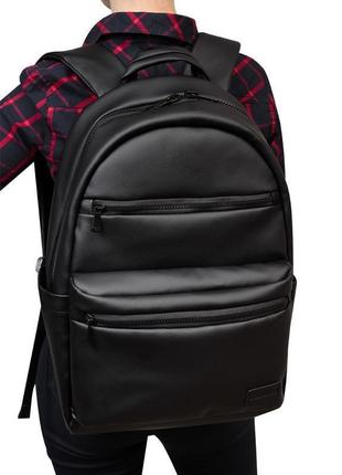 Мужской черный вместительную рюкзак, экокожа5 фото