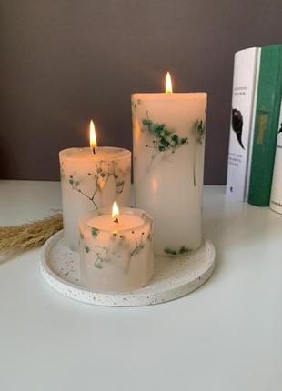 Набір свічок з гіпсофілою на підставці1 фото