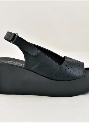Женские сандалии босоножки на танкетке платформа черные летние (размеры: 36,37,39) - 24-15 фото