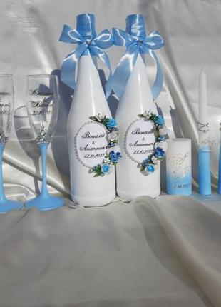 Весільні аксесуари (шампанське, бокали, келихи, казна, свічки, сімейне вогнище, скарбниця)1 фото