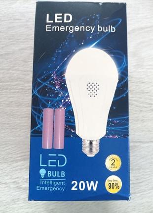 Лампочка з акумулятором (2х18650) led emergency bulb 20вт5 фото