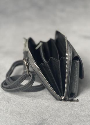 Кожаный темно-серый кошелек-клатч melita, италия6 фото