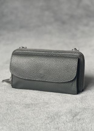 Шкіряний темно-сірий гаманець-клатч melita, італія
