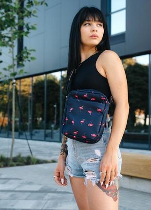 Женская сумка-мессенджер с принтом фламинго6 фото