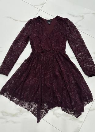 Гепюровое платье new look бордо на размер s или xs.1 фото