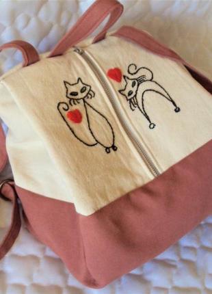 Рюкзак з котиками / рюкзак з вишитими котиками1 фото