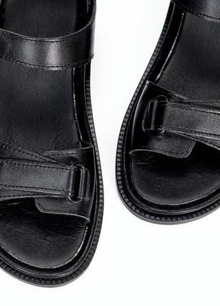 Комфортные черные кожаные босоножки на липучках натуральная кожа 212414 фото