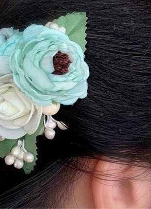 Гребешок для волос нежно-голубого цвета, украшение для невесты4 фото