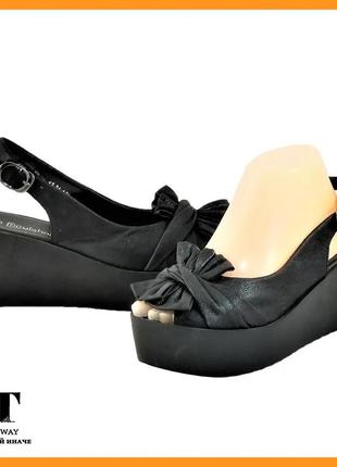 Женские сандалии босоножки на танкетке платформа черные летние (размеры: 36,37) - 21-1