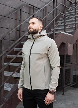 Чоловіча водонепроникна,  вітрозахена куртка вітровка з надійної плащівки softshell,  бежева