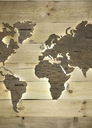 Карта мира одноуровневая из дерева