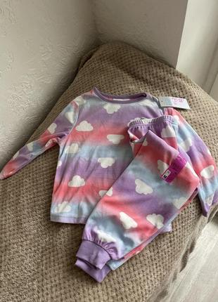 Піжама велюрова для дівчинки 1,5-2 роки 92 розмір рожева фіолетові костюм домашній1 фото