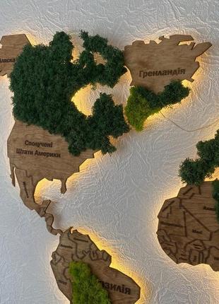 Деревянная карта мира со мхом4 фото