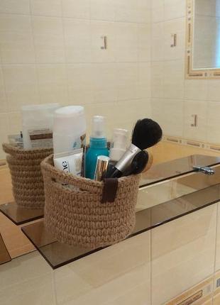 Корзинка из джута, ручная вязка