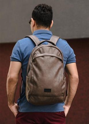 Чоловічий великий коричневий рюкзак з нубука, екошкіра5 фото
