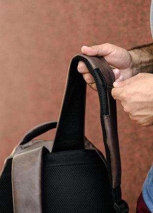 Чоловічий великий коричневий рюкзак з нубука, екошкіра3 фото