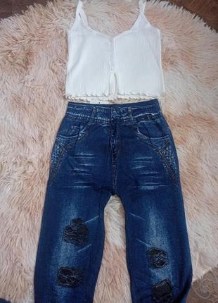 Лосины под джинсы, джеггинсы, рванки, с вышивкой2 фото
