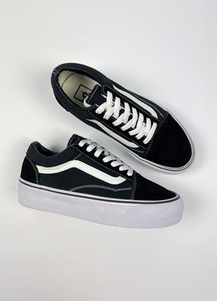 Чорні чорно-білі кеди кросівки вансы vans old school platform в'єтнам