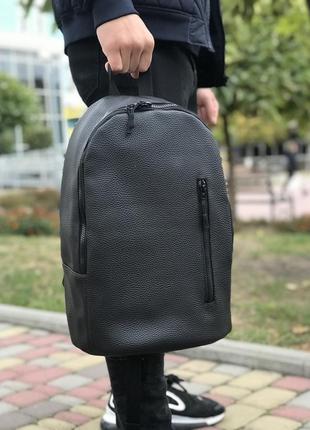 Чорний рюкзак минімалізм з еко шкіри3 фото