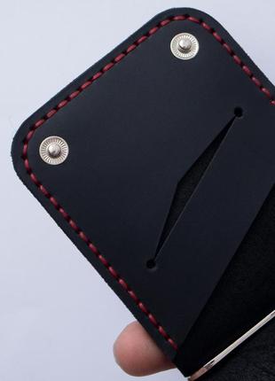 Кожаный зажим для купюр prime на кнопках цвет черный с красной нитью3 фото