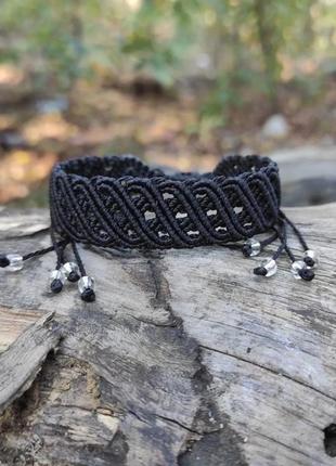Женский браслет ручного плетения макраме "идун" (черный)2 фото