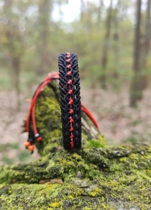 Женский браслет ручного плетения макраме "борута" (черно-оранжевый)3 фото
