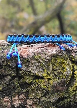 Мужской браслет ручного плетения макраме "арес" charo daro (черно-синий)2 фото
