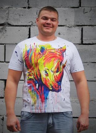 "носорог" футболка мужская, ручная роспись.1 фото