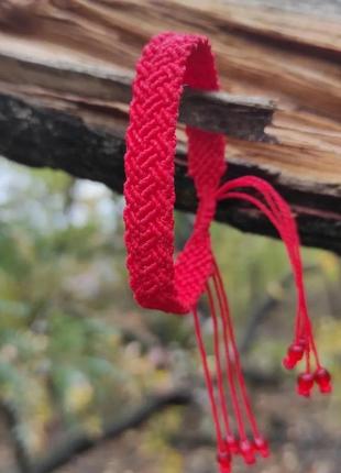 Мужской браслет ручного плетения макраме "янус" charo daro (красный)4 фото
