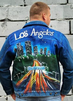 "лос анжелес" мужская джинсовая куртка с ручной росписью