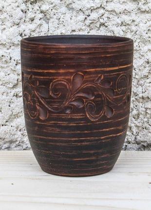 Склянка з червоної глини молочена з декором