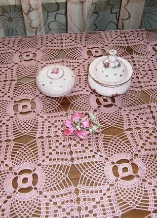 Скатерть вязаная "розовое чаепитие"3 фото