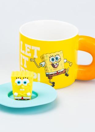 Чашка керамічна з кришкою "спанч боб" 400 мл spongebob2 фото