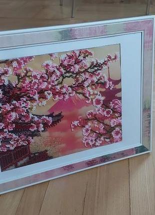 Картина вышитая бисером «сакура в цвету»