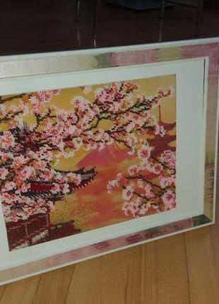 Картина вышитая бисером «сакура в цвету»5 фото