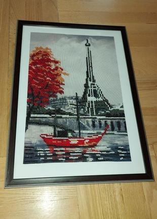 Картина вышитая бисером «париж»2 фото