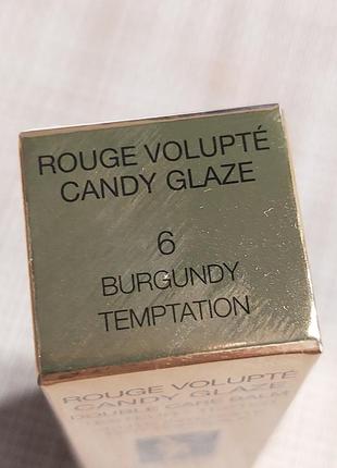 Помада для губ yves saint laurent ysl rouge volupte candy glaze 6 burgundy temptation. вес 3.2 g.3 фото