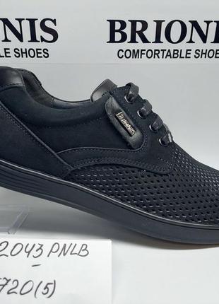 Мужские летние кожаные туфли на шнуровке с перфорацией черного цвета1 фото